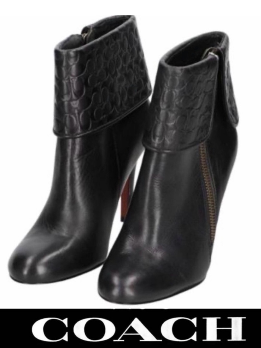 Coach Mackenna Black leather Textured Ankle Fold-Over Ankle Boots